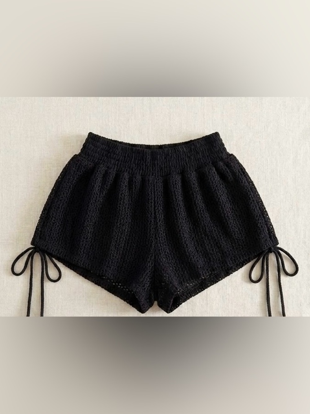 Black Crochet Drawstring Swim Coverup Shorts